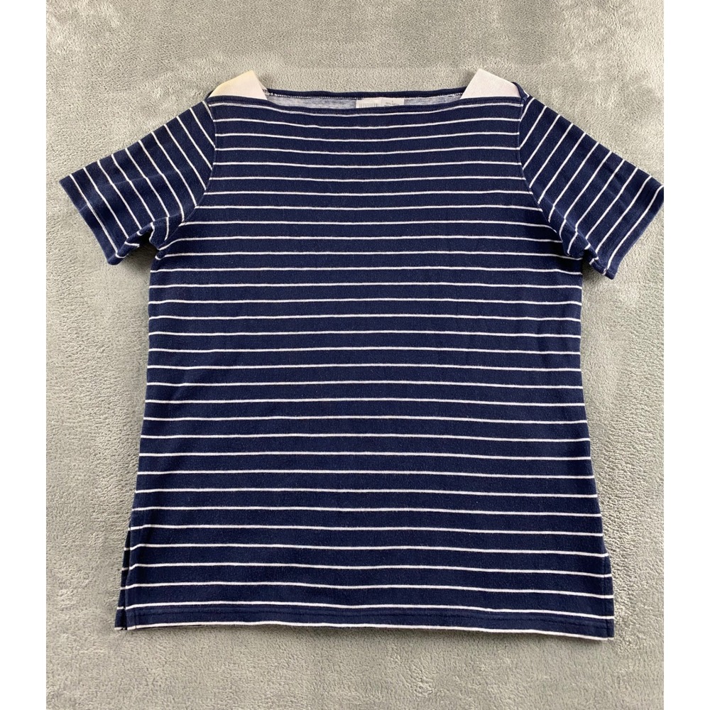 Maxwell Melville Womens Navy Blue White Striped Cotton Boat Neck Top Size L